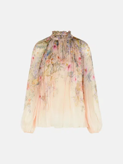 Zimmermann 'rebellion' Viscose Cream Blouse In Pink