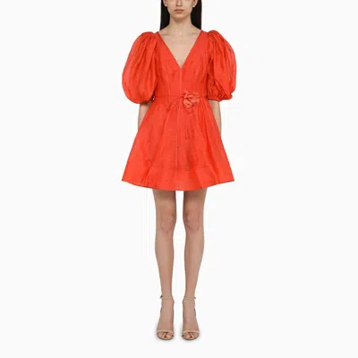 Zimmermann Red Linen And Silk Flip Tranquility Mini Dress