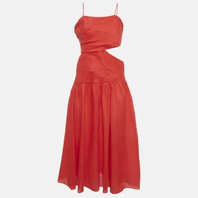 Pre-owned Zimmermann Red Linen Cut Out Midi Dress L
