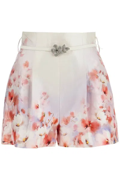 ZIMMERMANN RED LOW-WAIST FLORAL SILK AND COTTON SHORTS