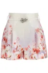 Zimmermann Crush Belted Floral-print Silk And Cotton-blend Twill Shorts In Red