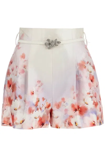 ZIMMERMANN RED LOW-WAIST FLORAL SILK AND COTTON SHORTS
