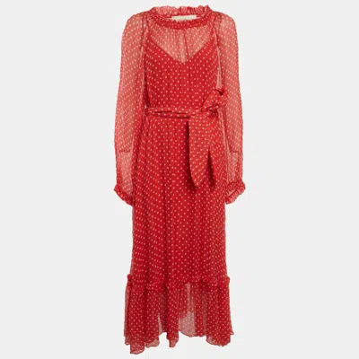 Pre-owned Zimmermann Red Polka Dots Silk Maxi Dress M