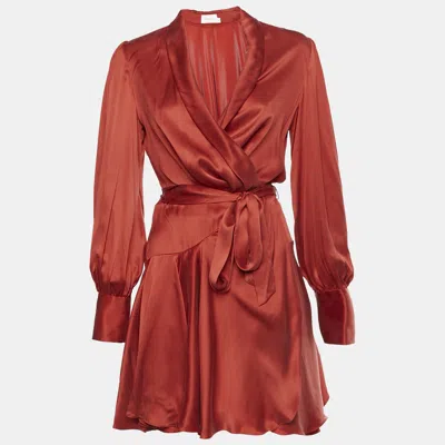 Pre-owned Zimmermann Red Satin Ruffle Wrap Mini Dress M