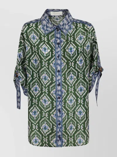 Zimmermann Wylie Silk Shirt Relaxed-fit Tie Sleeves In Green