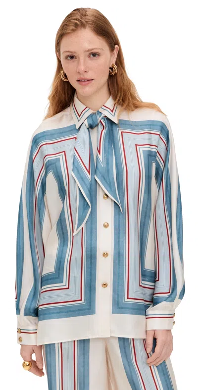Zimmermann Relaxed Stripe Silk Button-up Shirt With Removable Scarf In Blue