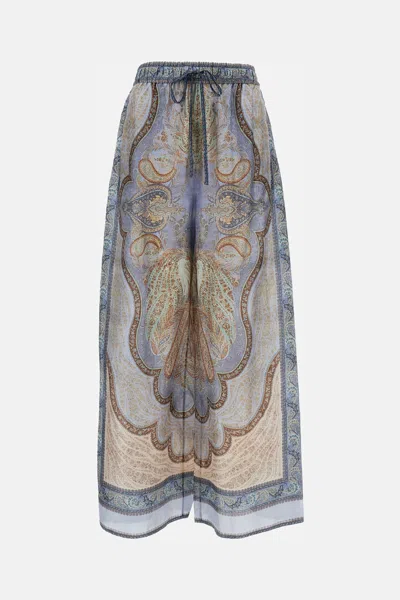 Zimmermann Wanderlust Multicolor Pants With Elastic Drawstring Waist And All-.over Print In Silk Woman