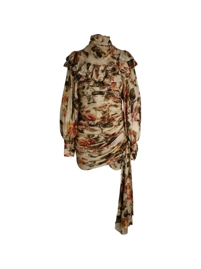 Pre-owned Zimmermann Resistance Ruffled Floral-print Dress In Neutral