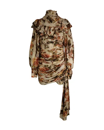 Zimmermann Resistance Ruffled Ruched Floral Mini Dress In Multicolor Silk