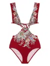 Zimmermann Rhiannon Cutout Printed Swimsuit In Red