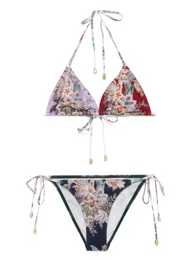 Zimmermann Rhiannon Floral-print Triangle Bikini In Green