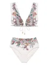 Zimmermann Rhiannon Wide Shoulder Bikini Set In Cream Multi Paisley In Neutrals