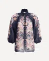 Zimmermann Rhiannon Billow Blue Blouse With High Neck And All-over Paisley Print In Ramie Woman In Blue