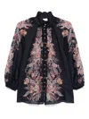 Zimmermann Rhiannon Billow Blue Blouse With High Neck And All-over Paisley Print In Ramie Woman