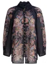 Zimmermann Rhiannon Billow Blue Blouse With High Neck And All-over Paisley Print In Ramie Woman In Blue