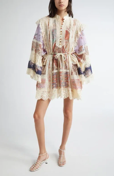 Zimmermann Rhiannon Billow Long Sleeve Lace Trim Minidress