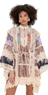 Zimmermann Rhiannon Billow Long Sleeve Lace Trim Minidress In Neutral