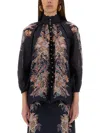 Zimmermann Rhiannon Billow Blue Blouse With High Neck And All-over Paisley Print In Ramie Woman In Blue