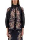 Zimmermann Rhiannon Billow Blue Blouse With High Neck And All-over Paisley Print In Ramie Woman