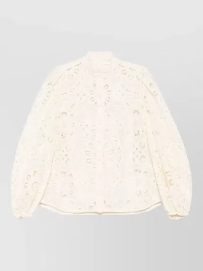 Zimmermann Rhiannon Blouse High Neck Lace Trim In Neutral