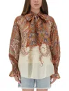 Zimmermann Rhiannon Multicolor Blouse With Tie Closure On The Front And Paisley Print In Ramie Woman In Multi