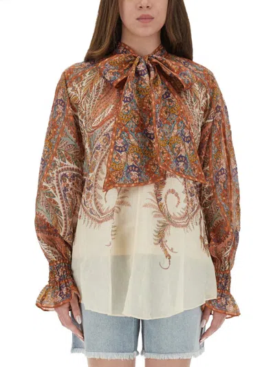 Zimmermann "rhiannon" Blouse With Bow In Brown