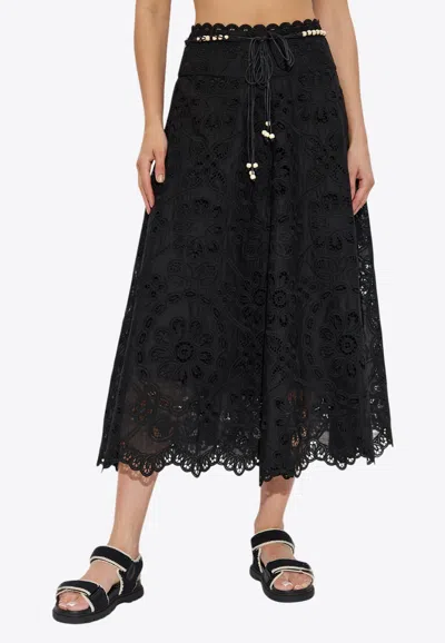 Zimmermann Rhiannon Broderie Anglaise Midi Skirt In Black