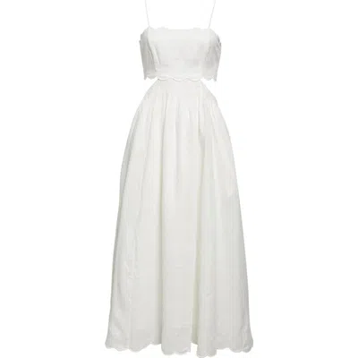 Zimmermann Rhiannon Corset Bodice Scallop Linen Midi Sundress In Ivory