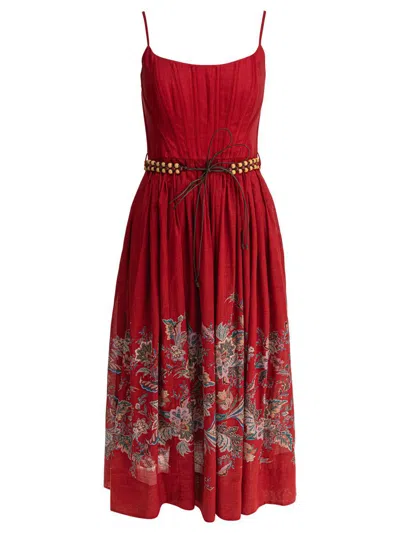 Zimmermann Rhiannon Belted Paisley-print Cotton-voile Midi Dress In Red