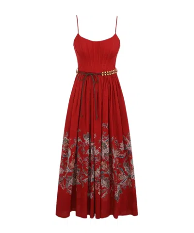 Zimmermann Women's Rhiannon Corset Midi Dress | 4225dss251 Color Red