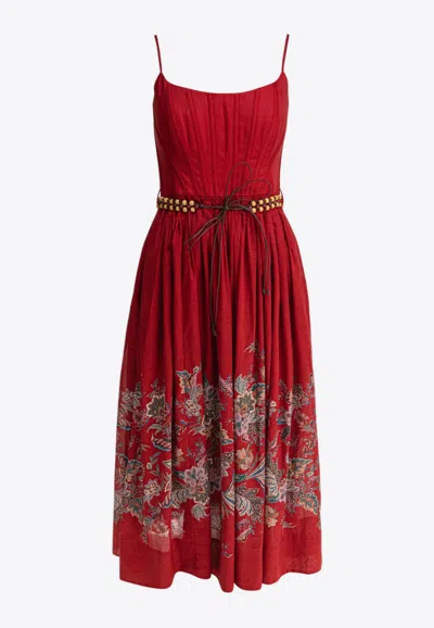 Zimmermann Rhiannon Corset Midi Dress In Red