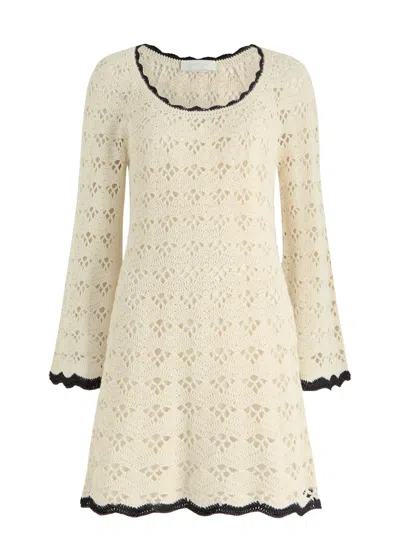 Zimmermann Rhiannon Crochet Open-knit Mini Dress In Neutral
