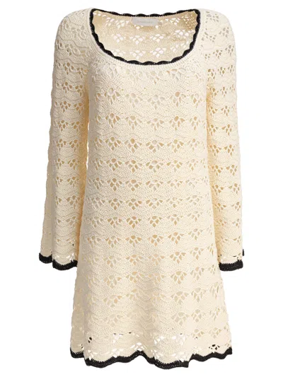 Zimmermann Rhiannon Crocheted Cotton Mini Dress In Neutral