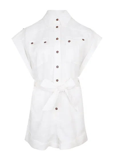 Zimmermann Rhiannon Cuffed Linen Playsuit In White