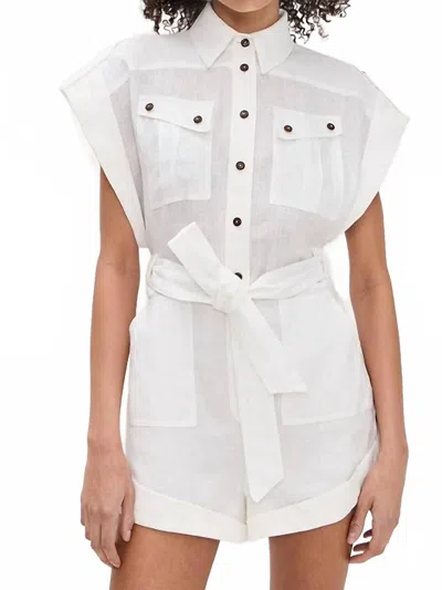 Zimmermann Rhiannon Cuffed Linen Playsuit In White