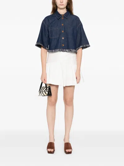 Zimmermann Rhiannon Fringe Denim Shirt In Blue