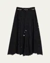 Zimmermann Zim Rhiannon Embroidered Scallop Hem Wblt Midi Skirt Black In Black
