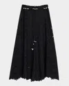Zimmermann Zim Rhiannon Embroidered Scallop Hem Wblt Midi Skirt Black In Black