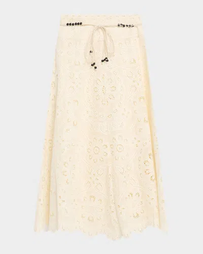 ZIMMERMANN RHIANNON EMBROIDERED BELTED SKIRT