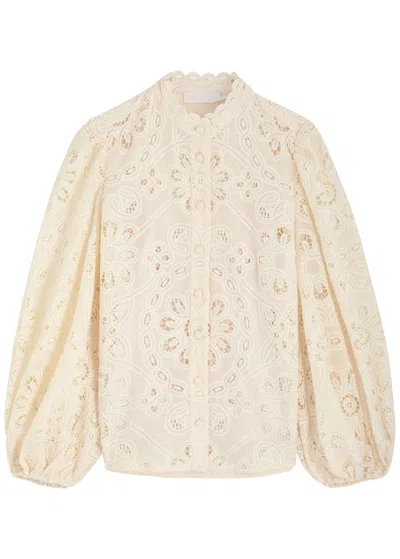 Zimmermann Rhiannon Embroidered Cotton Blouse In White