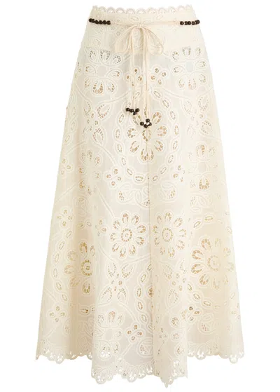 ZIMMERMANN ZIMMERMANN RHIANNON EMBROIDERED COTTON MIDI SKIRT