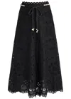 Zimmermann Zim Rhiannon Embroidered Scallop Hem Wblt Midi Skirt Black In Black