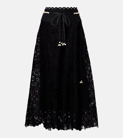 ZIMMERMANN RHIANNON EMBROIDERED COTTON MIDI SKIRT