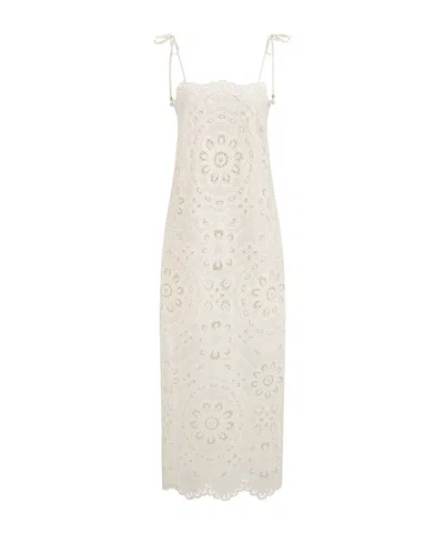 Zimmermann Rhiannon Guipure Lace-trimmed Voile Midi Dress In White