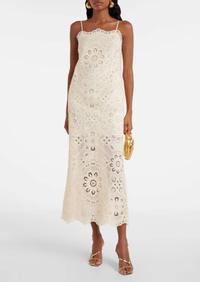 ZIMMERMANN RHIANNON EMBROIDERED MIDI DRESS IN IVORY