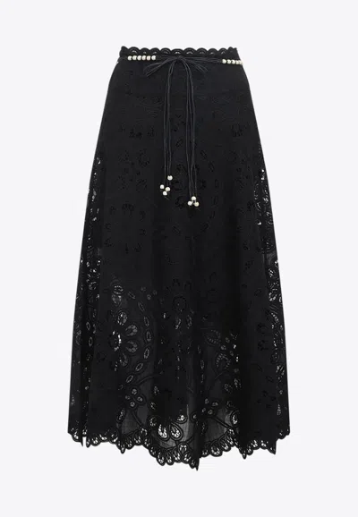 ZIMMERMANN RHIANNON EMBROIDERED MIDI SKIRT