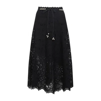 ZIMMERMANN RHIANNON EMBROIDERED MIDI SKIRT