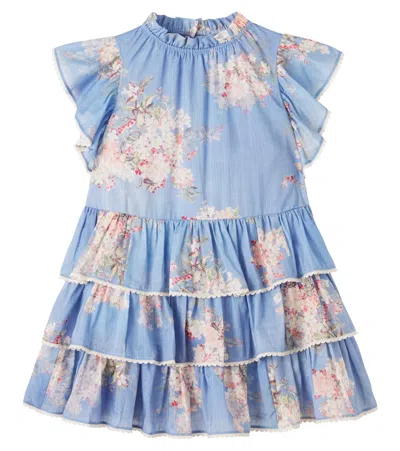 Zimmermann Kids' Rhiannon Floral Cotton Dress In Blue