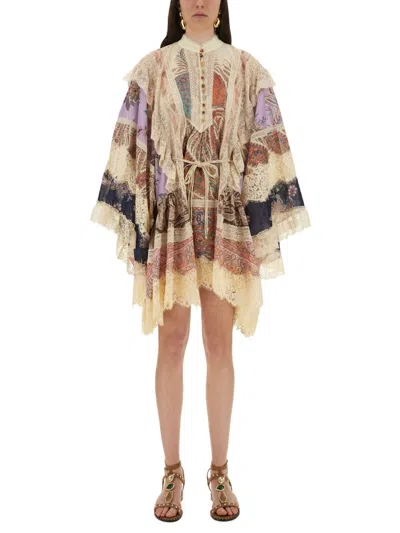 Zimmermann Rhiannon Floral Patchwork Mini Dress In Neutral