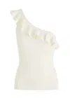 Zimmermann Rhiannon One-shoulder Ruffled Ribbed-knit Top